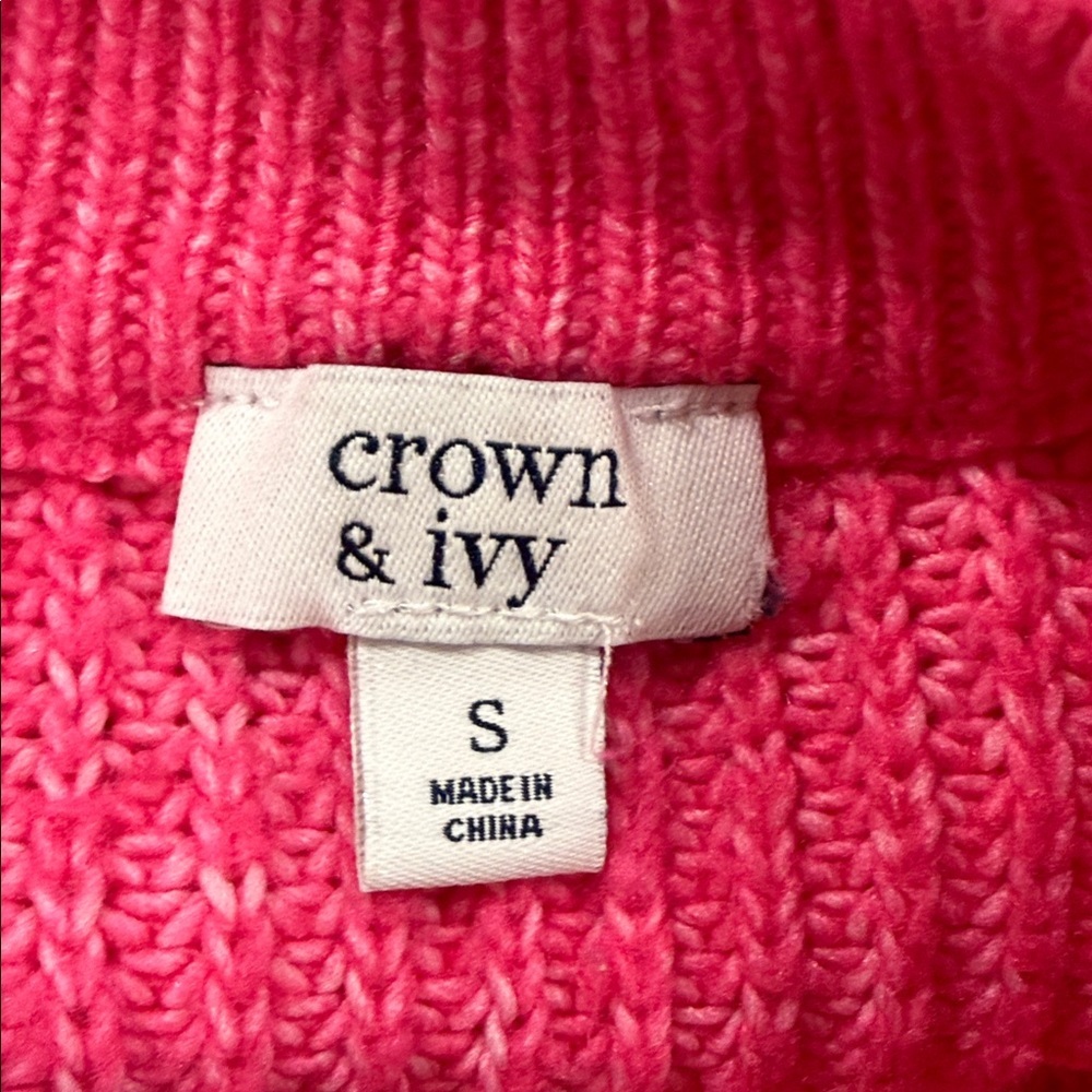 Crown & Ivy Vibrant Pink Soft Cozy Cable Knit Crewneck Cold Weather Sweater Sz S - Picture 6 of 9